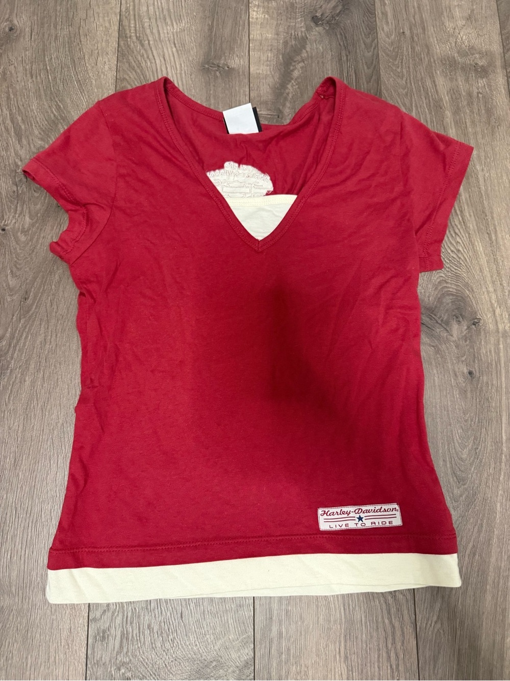 Harley-Davidson Red and Cream V-Neck Layered Tee